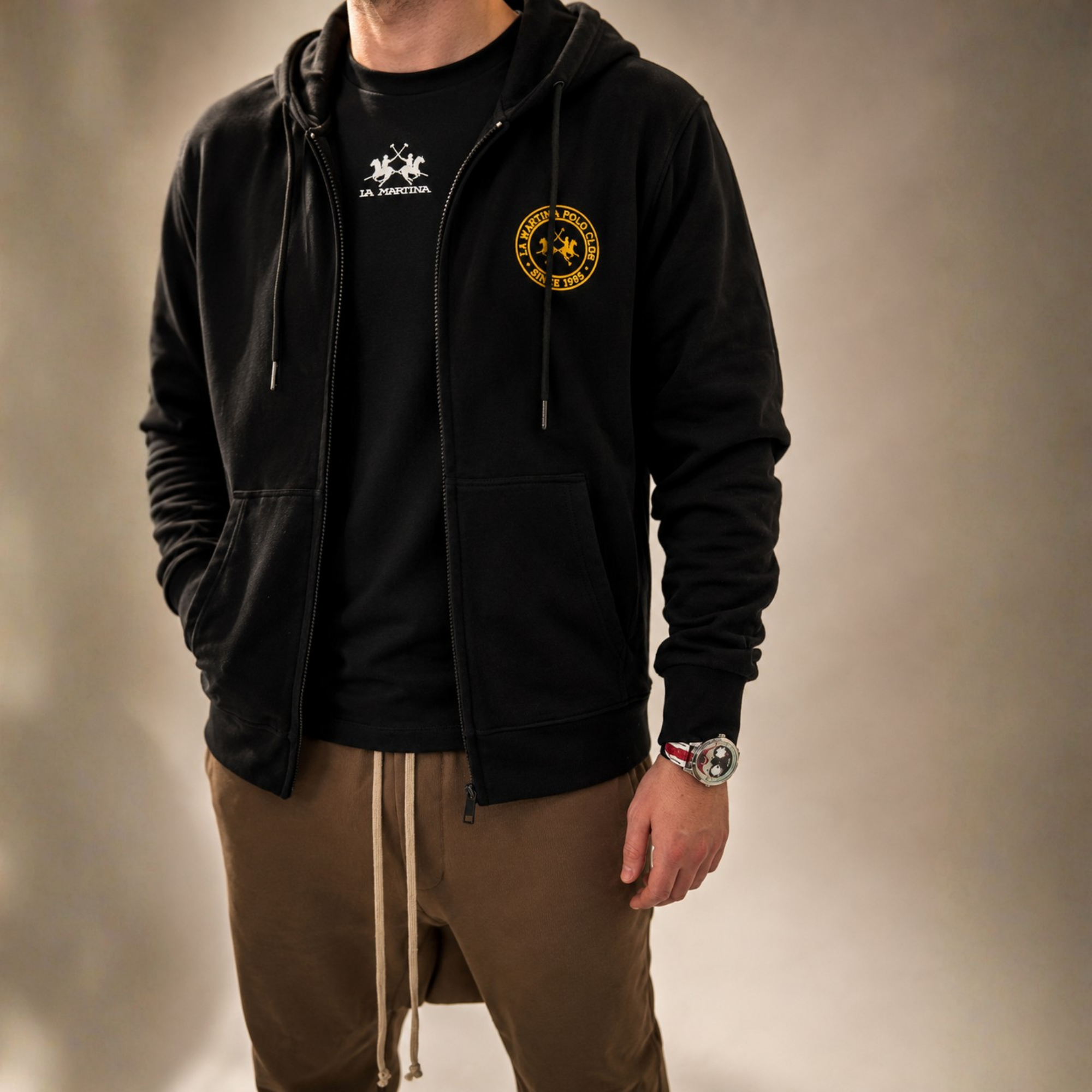 La Martina Zip-Up Hoodie Black / Gold
