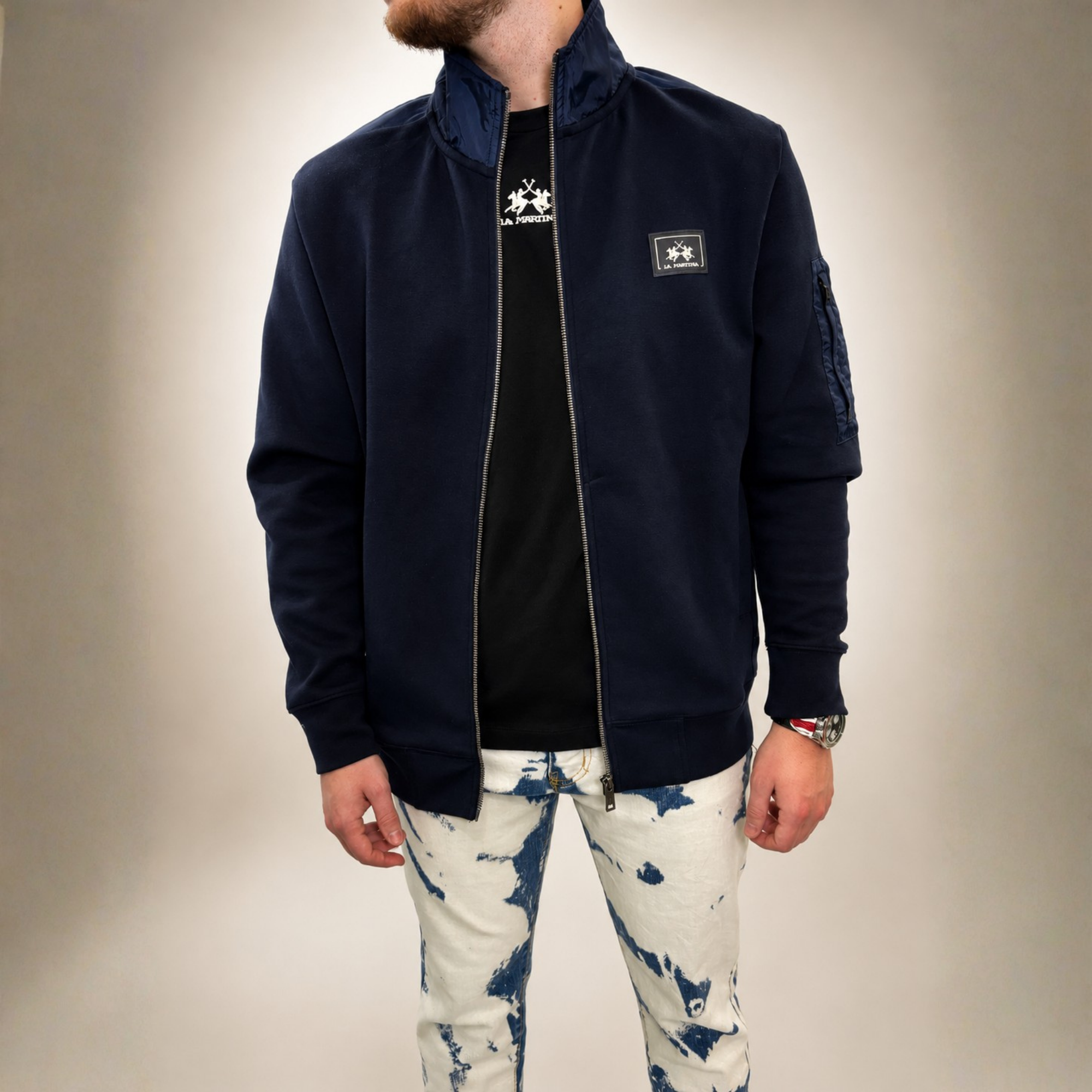 La Martina Zip Sweater Police Blue