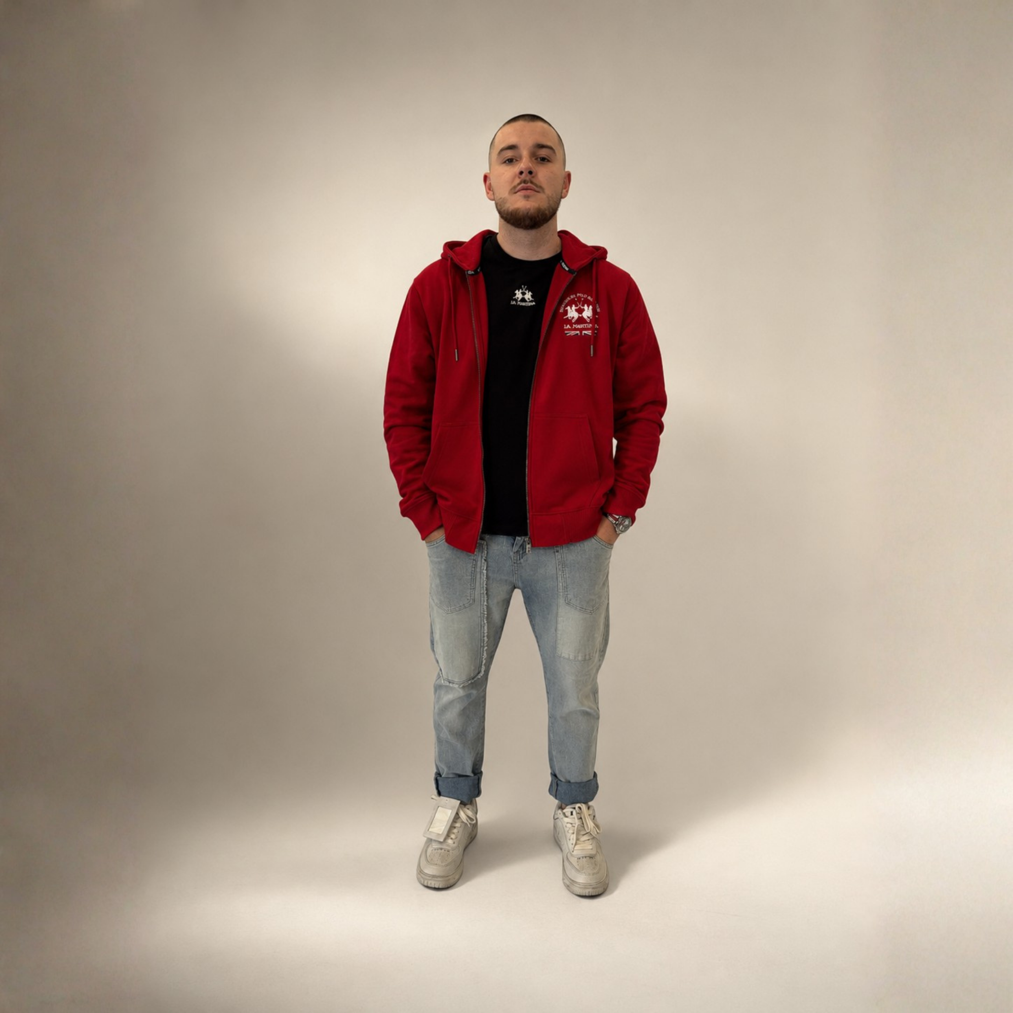 La Martina Zip-Up Hoodie Red