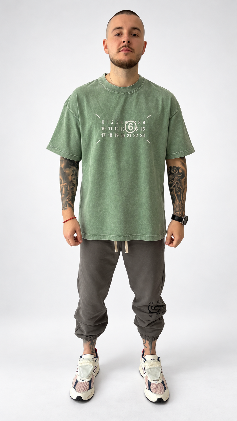 MM6 Numbers Logo Washed Green T-Shirt