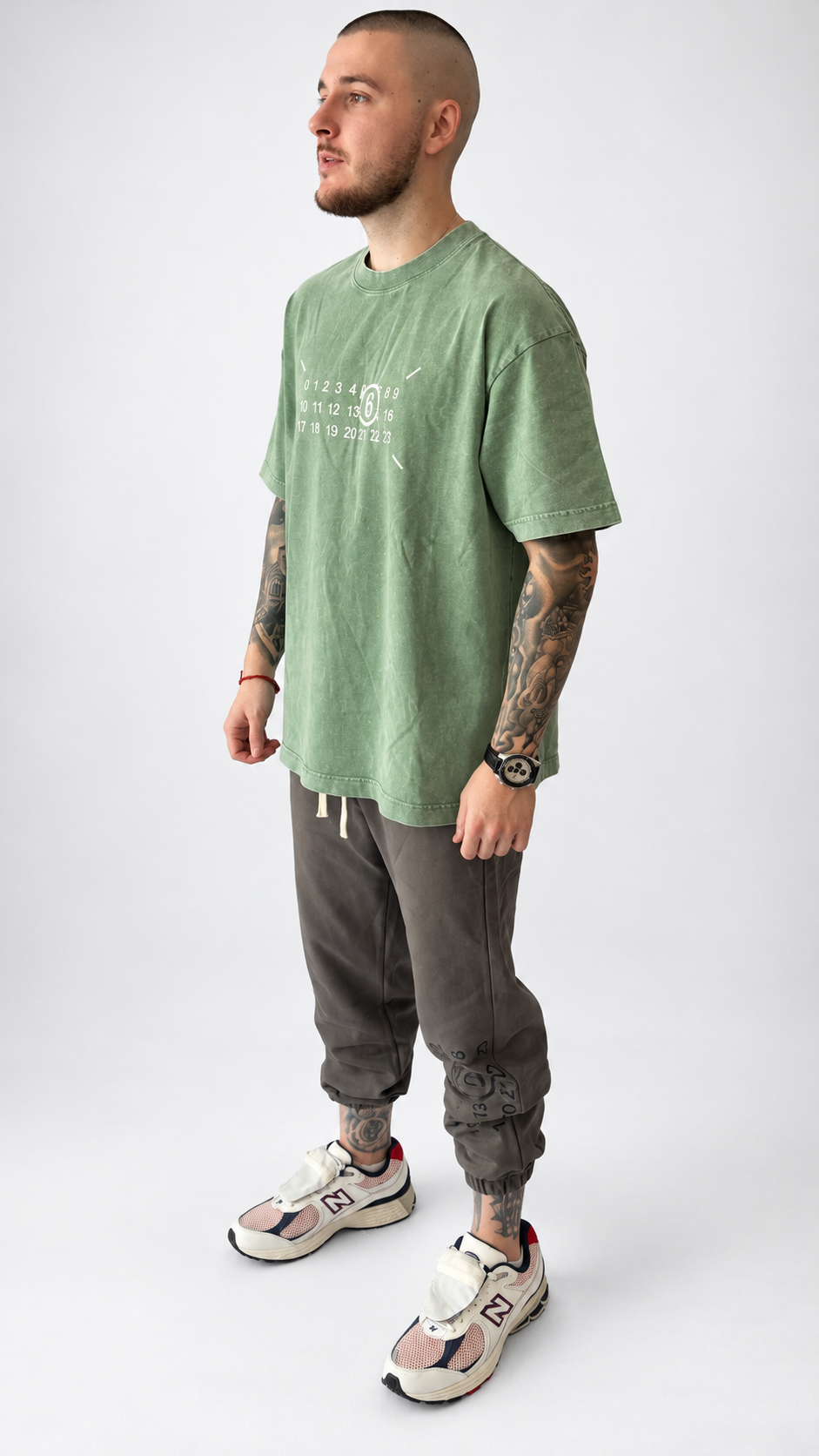 MM6 Numbers Logo Washed Green T-Shirt